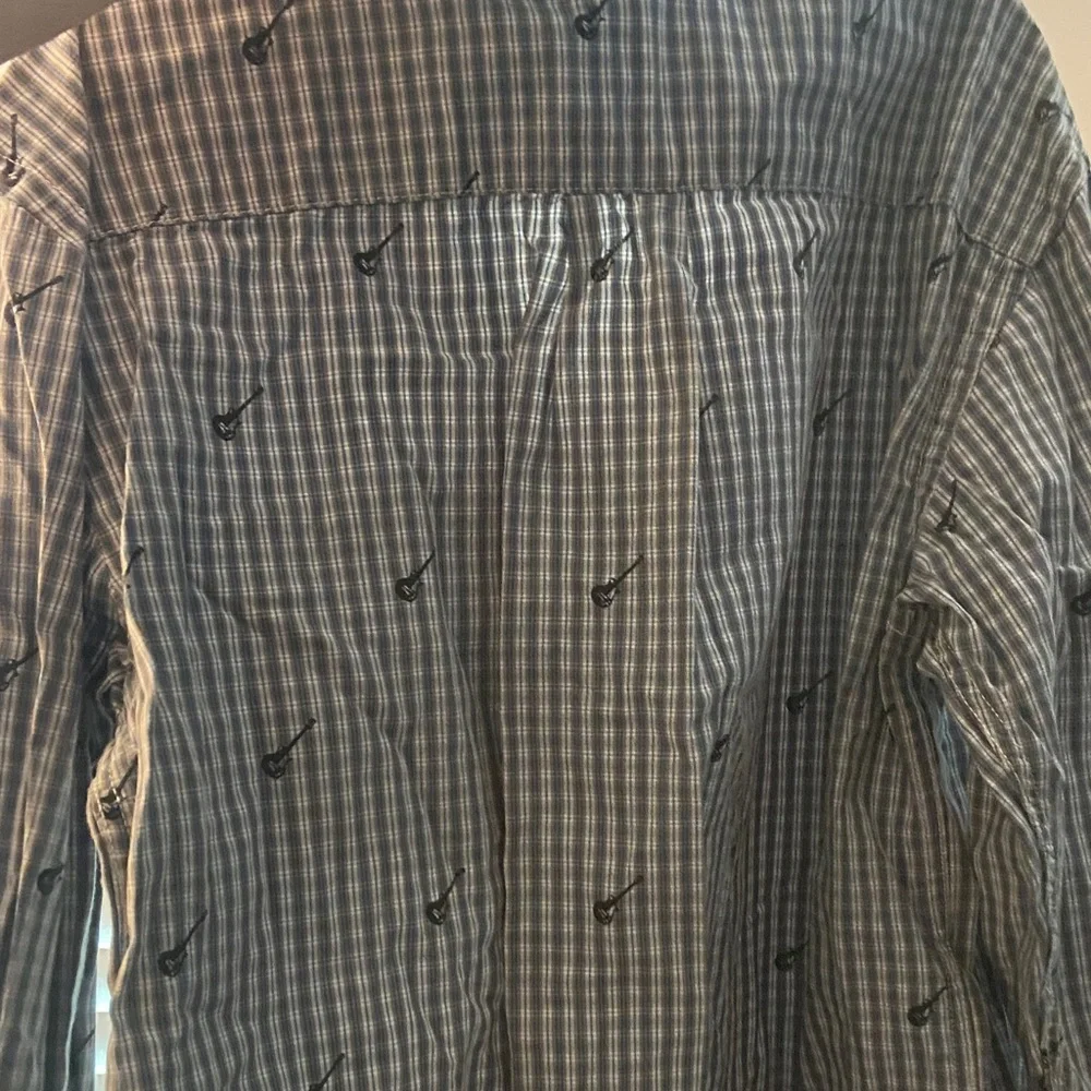 GapKids Plaid Button-Up Shirt with Guitar Print, Blue, Green & Tan